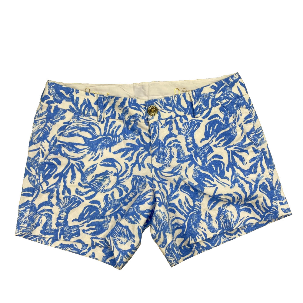 Lilly Pulitzer Callahan Shorts Womens 0 Blue White Lobster Crab Nautical 30x5"